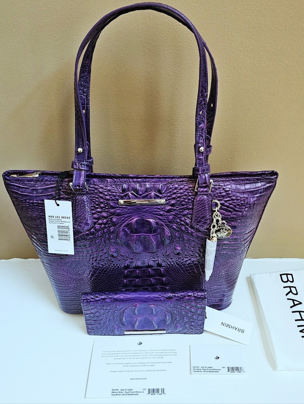 NWT Brahmin ROYAL PURPLE Medium Asher w/Ady Wallet